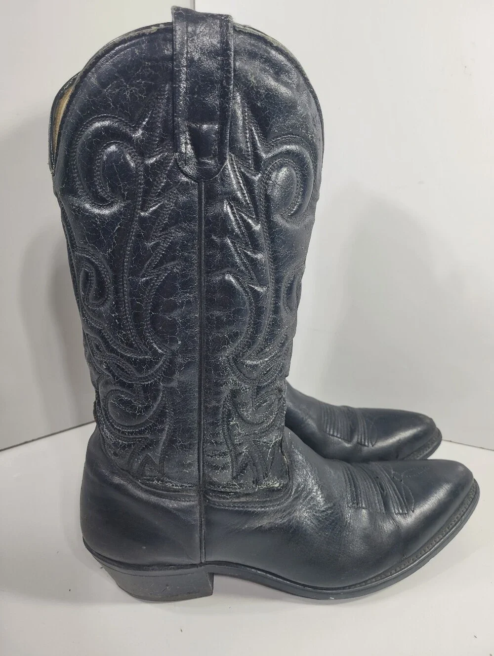 Laredo Mens Black Leather Cowboy Boots Mismatched Size Left 8.5 D / Right 8 D